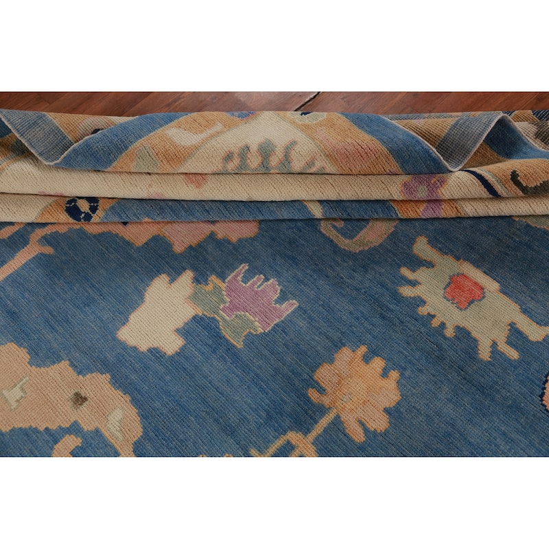 Hand Knotted Oriental 100% Wool Carpet Transitional All-Over Navy Blue & Blues Oushak Area Rug - 15' 7'' X 12' 3''