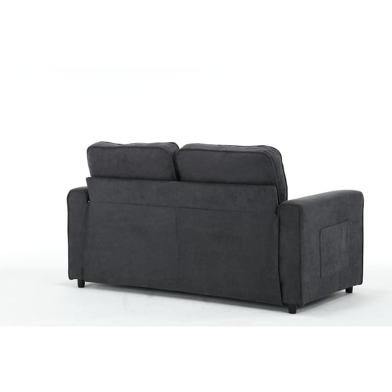 Velvet Upholstered Armsofa with Pull-Out Bed, Convertible Sleeper Sofa Bed for Small Bedroom, Loveseat with Side Pockets