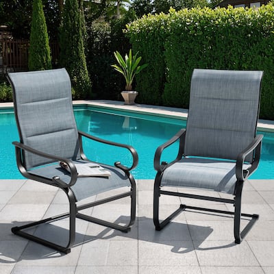 Patio Metal Dining Chairs Set of 2, C-Spring Motion and Padded Textilene