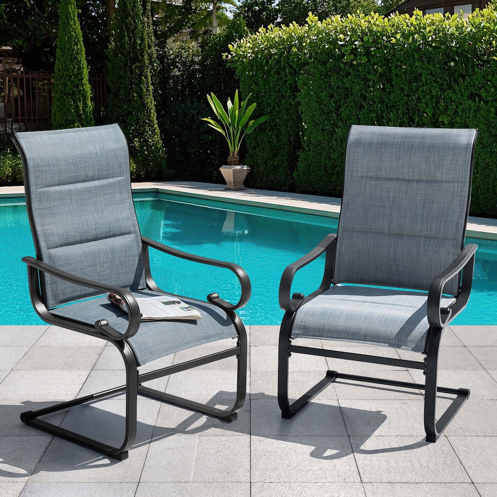 Patio Metal Dining Chairs Set of 2, C-Spring Motion and Padded Textilene