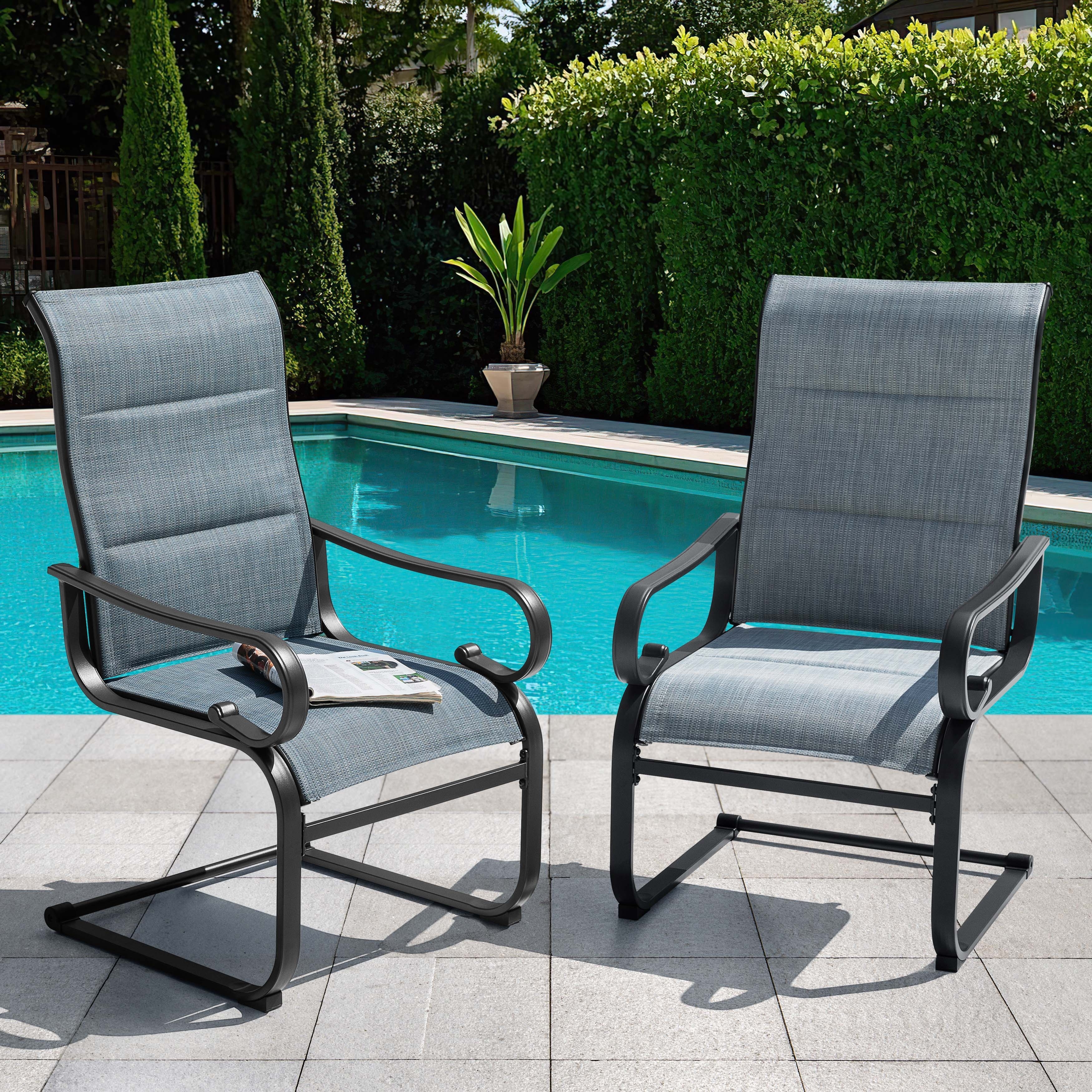 Nuu Garden Patio Metal Dining Chairs Set of 2, C-Spring Motion and Padded Textilene