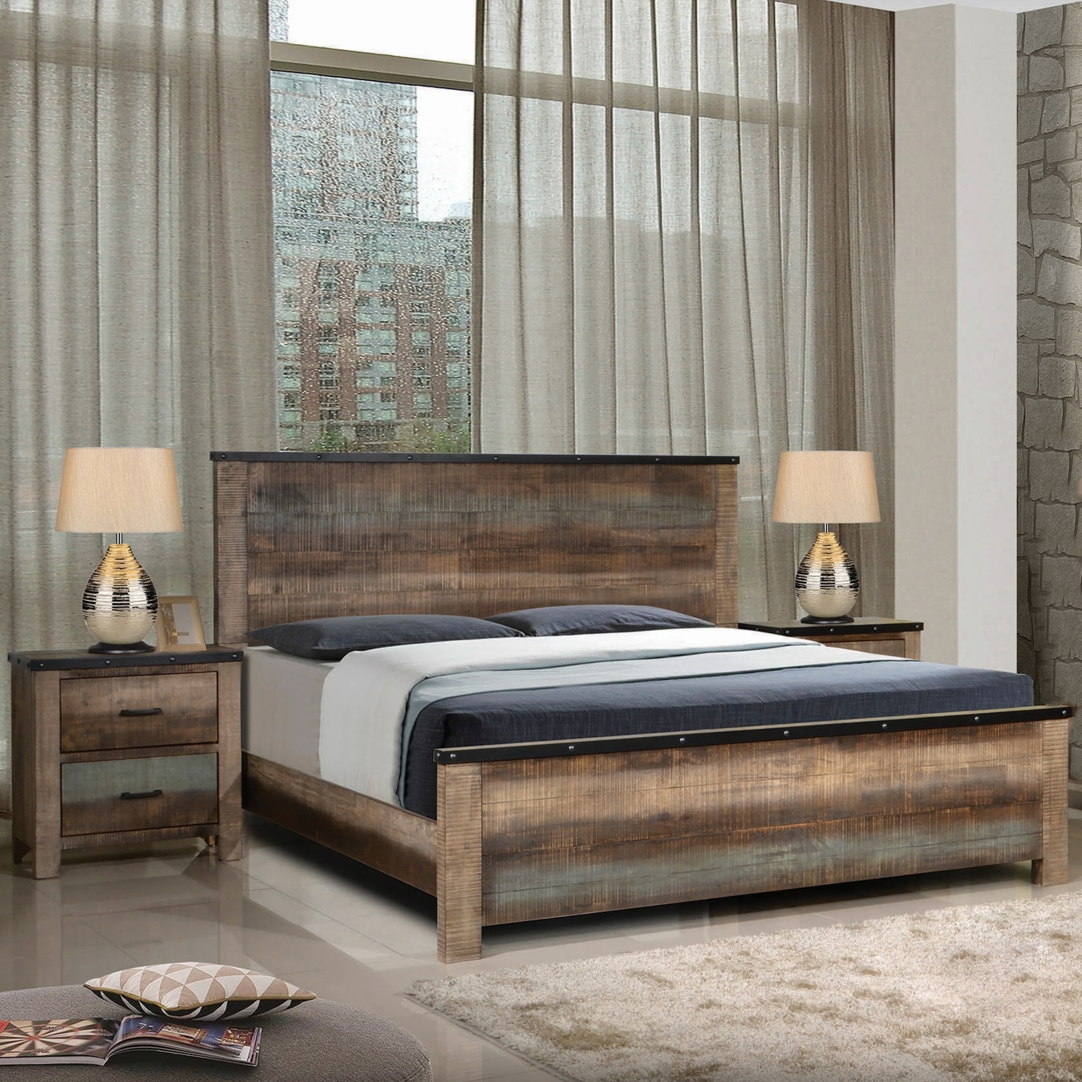 Rustic Reclaimed Design Wood Panel Bed with Nightstand - Bed Bath ...