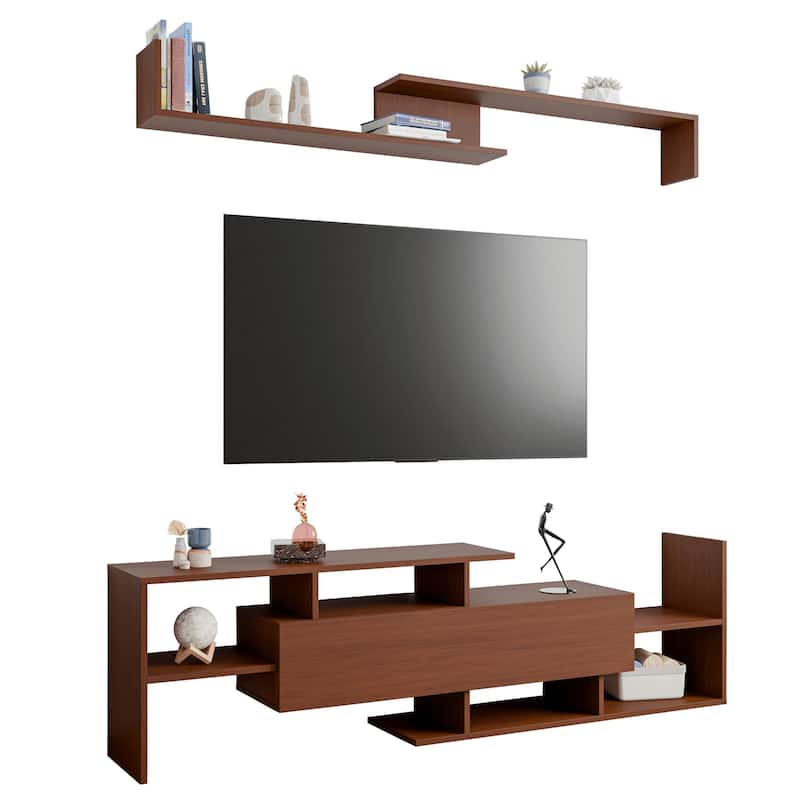 Surrey 60.2'' 2 Pc 1-Drawer Floating TV Stand Media Console with Open Shelves