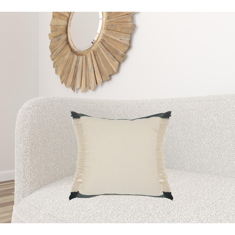 HomeRoots 20" X 20" Juniper Green Dark Green White And Linen 100% Cotton Striped Zippered Pillow