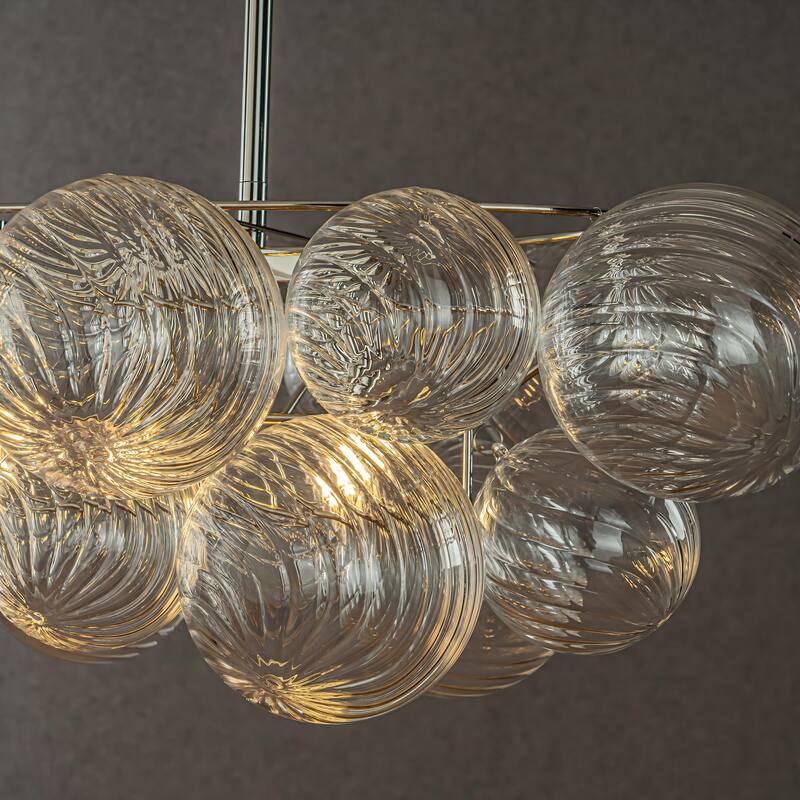 Glam 5-Light 43'' Modern Dining Room Chandelier with Hand-Blown Textured Clear Glass Globes and Chrome Finish - W21''