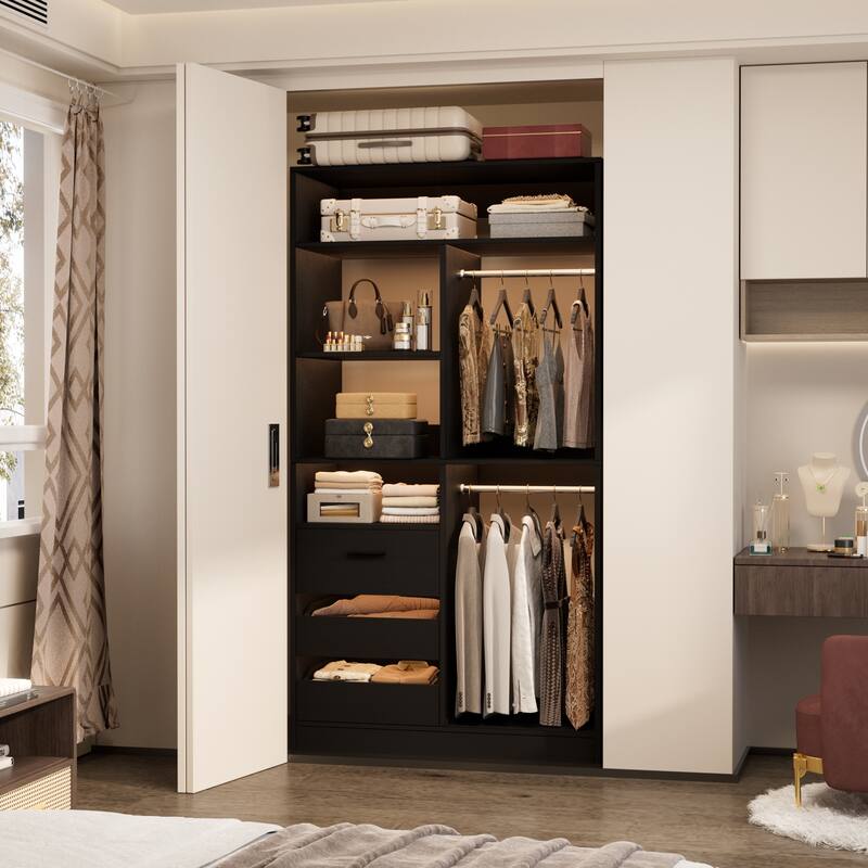 36" Freestanding Closet System With 3 Drawers and 2 Hanging Rods,Multi-Purpose Wardrobe Closet Rack