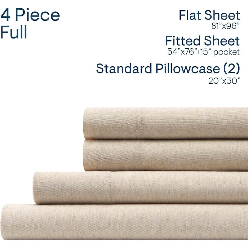 Aeropostale Super Soft Heather Oatmeal Jersey Knit Sheet Set All-Season Comfort - Full