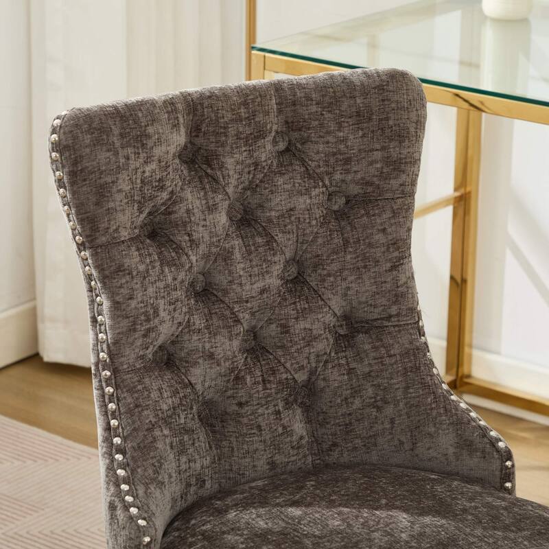 Modern Chenille Upholstered Tufted Button Home Office Chair with Chrome Metal Base,Adjustable Desk Chair Swivel Office Chair
