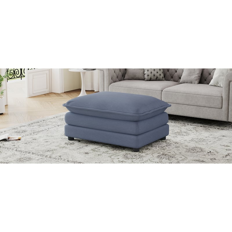 Roomfitters Dual-Layer Ottoman Footrest for Living Room, Plush Corduroy Fabric with Pocket Spring Seat, Beige