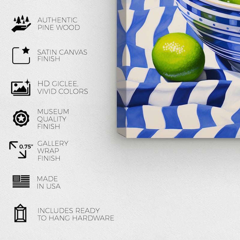 Wynwood Studio Canvas Food and Cuisine Limes in the Table Blue and Traditional Wall Art Canvas Print