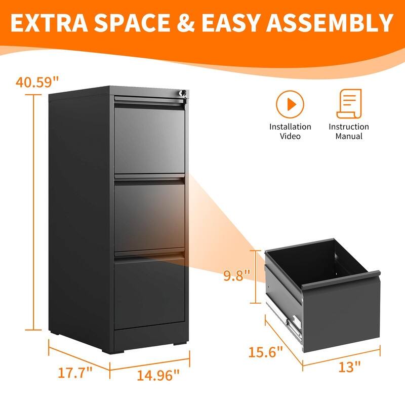 Metal File Cabinet with Drawer Heavy Duty Home Office Steel