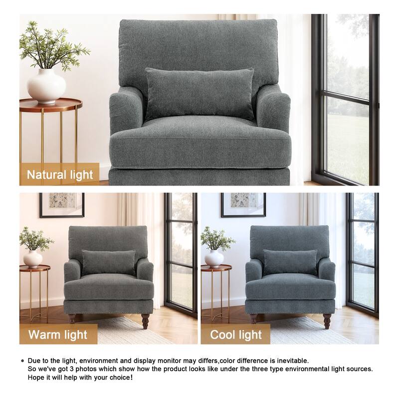 Chenille Accent Chair with Lumbar Pillow Nailhead Living Room