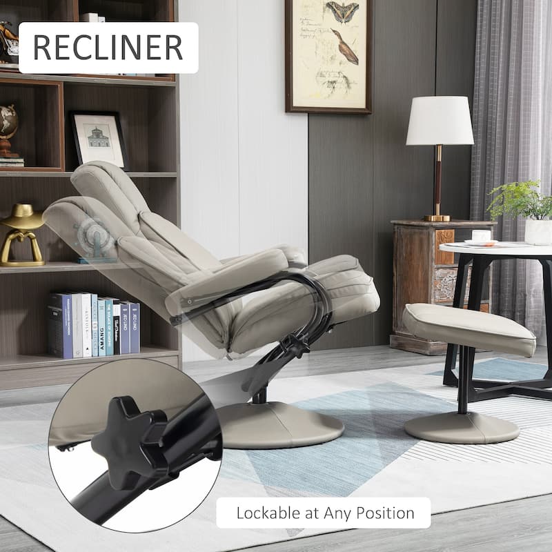 Grey Modern 30" High Back Upholstered 360° Swivel Recliner Chair with Ottoman