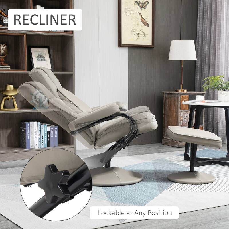 Manual PU Leather Swivel Recliner Chair Adjustable Accent Chair TV Chair Reading Recliner with Ottoman
