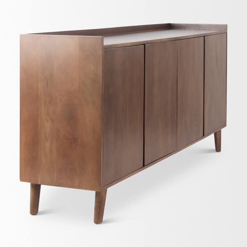 Lillie Medium Brown Solid Wood w/ 4 Doors & Tray Top Sideboard