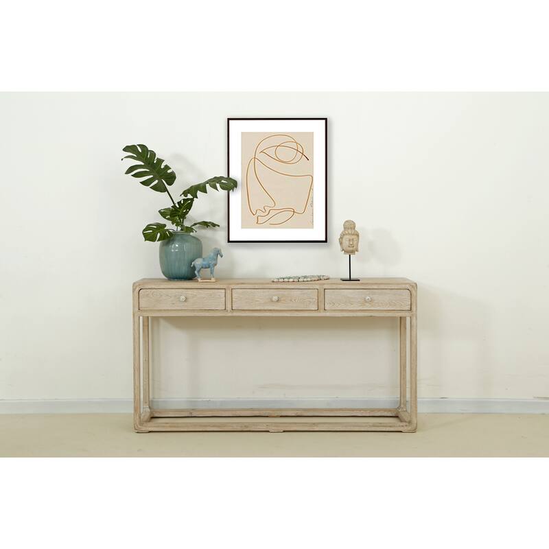 Artissance Reclaimed Peking Console Table With 3 Drawers & Weathered White Wash Finish, 34 Inch Tall