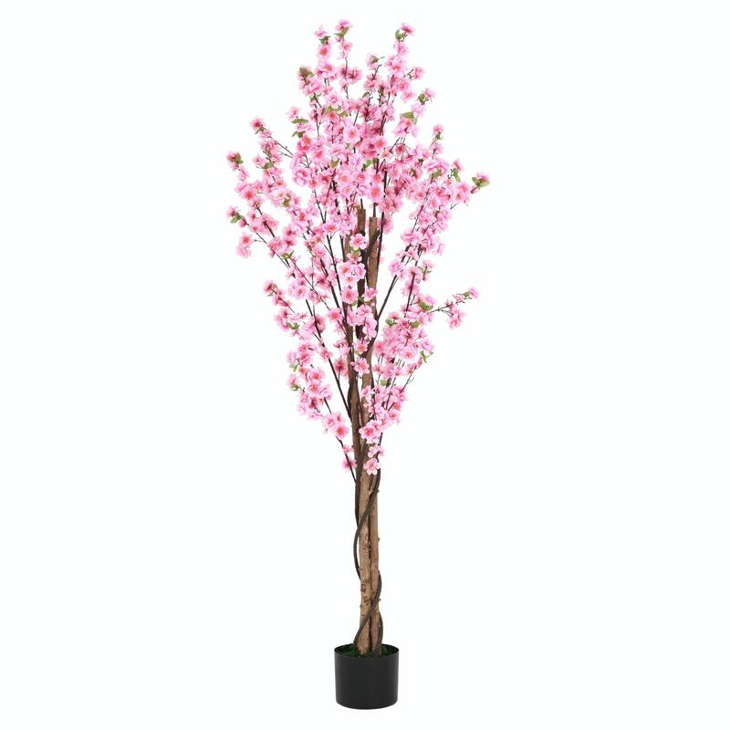6' Artificial Peach Blossom Tree with Decorative Pot