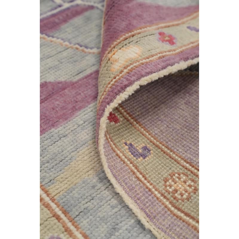 Hand Knotted Oriental 100% Wool Carpet Transitional Geometric Purples Oushak Area Rug - 7' 4'' X 4' 2''