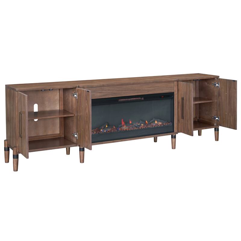 Bridgevine Home Tranquility 94 inch Fireplace TV Stand, for TVs up to 100 inches, Minimal Assembly, Walnut Finish