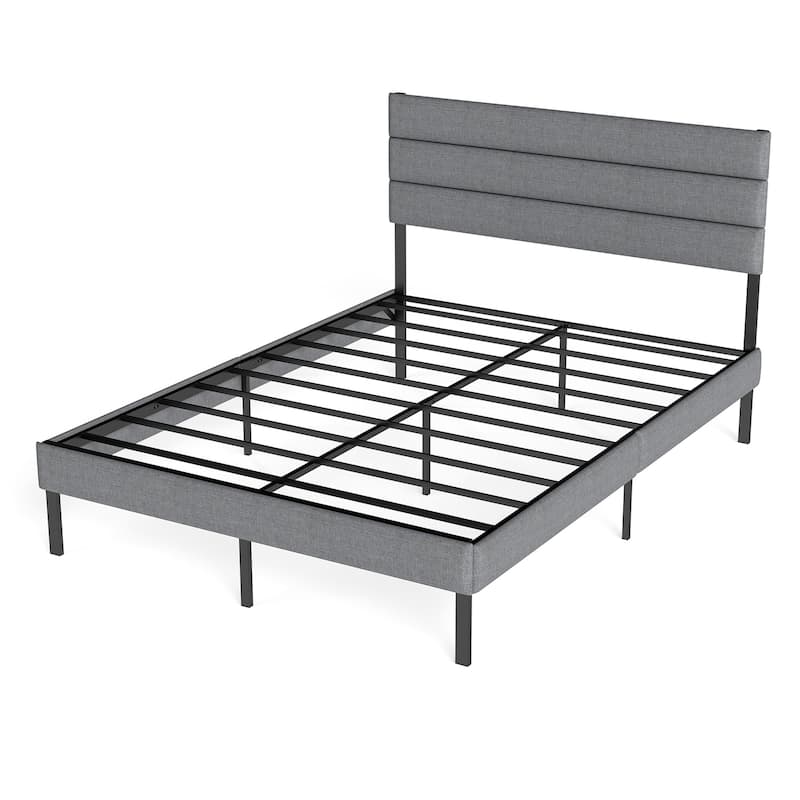 Full Size Upholstered Platform Bed with Headboard and 14" Underbed Storage