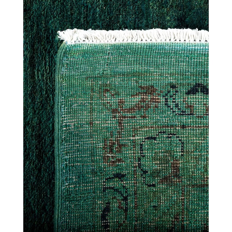 Overton Hand Knotted Wool Vintage Inspired Modern Contemporary Overdyed Green Area Rug - 11' 10" x 12' 5"