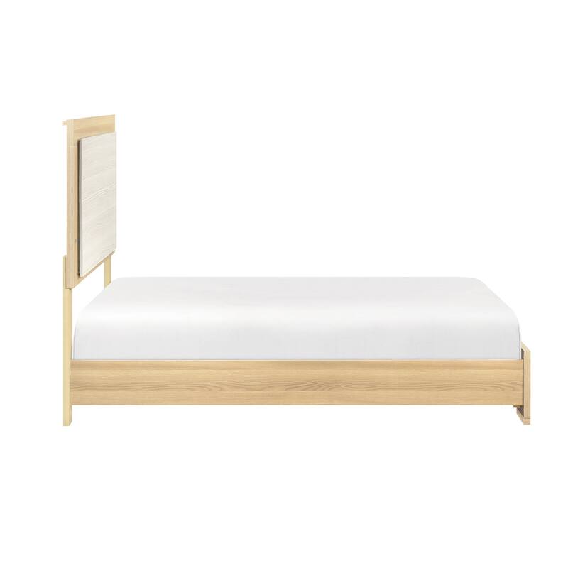 Modern Twin Size LED Headboard Bed in Natural and White Finish