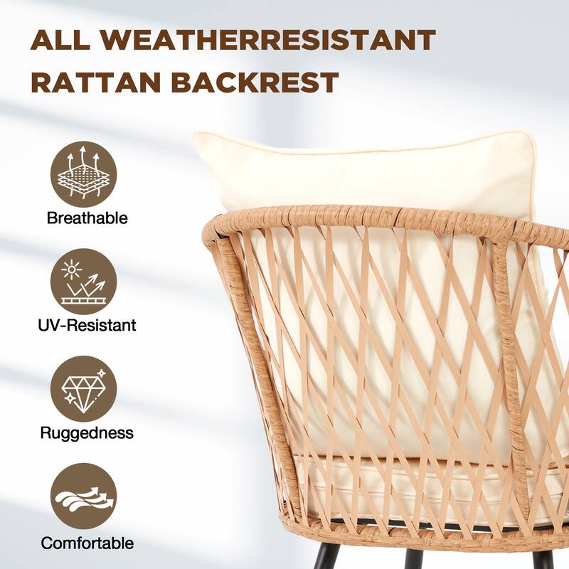 EROMMY 7 Piece Outdoor Dining Set with Umbrella Hole, Patio Table and 6 Rattan Chairs with Cushions, Weather-Resistant Furniture