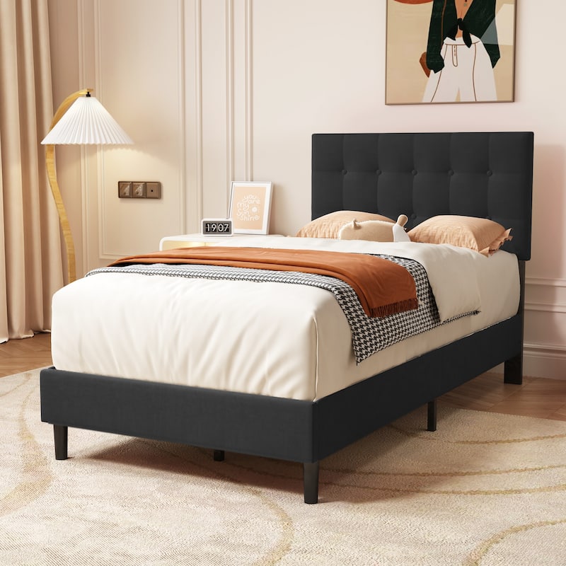 Alazyhome Square Tufted Upholstered Platform Bed Frame