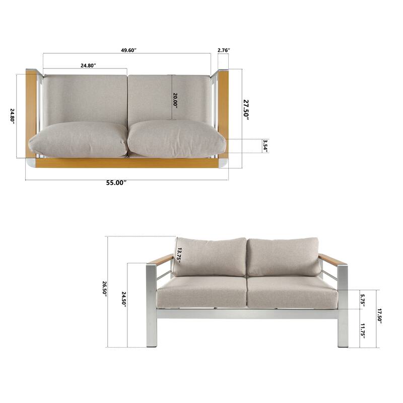 Christopher Knight Home - Everett Outdoor Aluminum Love Seat with Cushions and Rust-Resistant Frame