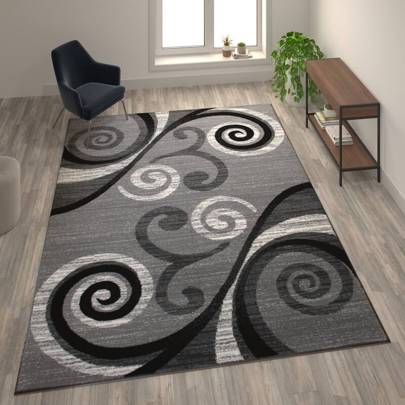 Modern Distressed Swirl Abstract Style Indoor Area Rug