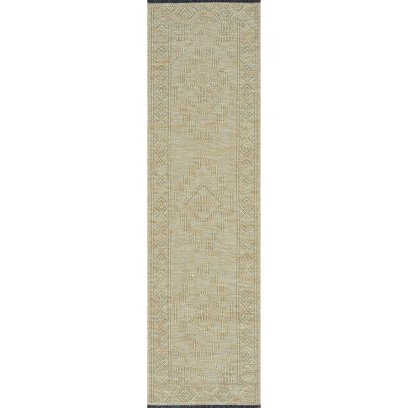 Alameda Solid Color Medallion Machine Washable Indoor Area Rug