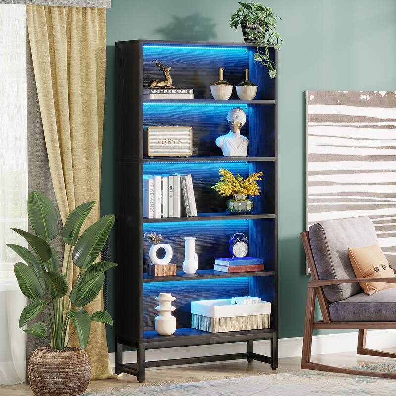 Tall Bookcase Black Bookshelf, 70.8 Inches Large Bookcases Organizer