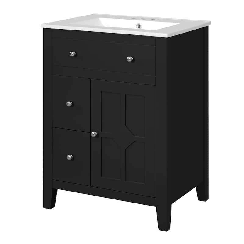 24" Modern Bathroom Vanity with Ceramic Basin Bathroom Storage Cabinet with 2 Drawers