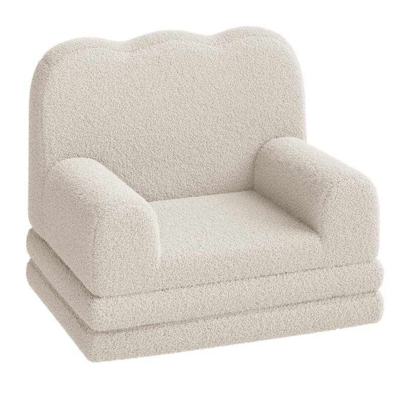 Kids Couch, 2-in-1 Convertible Teddy Fleece Fabric Toddler Sofa Chair - White