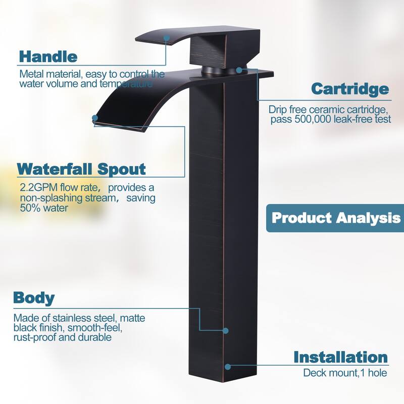 WOWOW Single Handle Single Hole Waterfall Bathroom Vessel Faucet