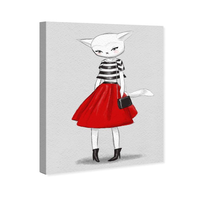 Wynwood Studio Canvas Animals Red Kat Red and Light Gray Bohemian & Eclectic Wall Art Canvas Print