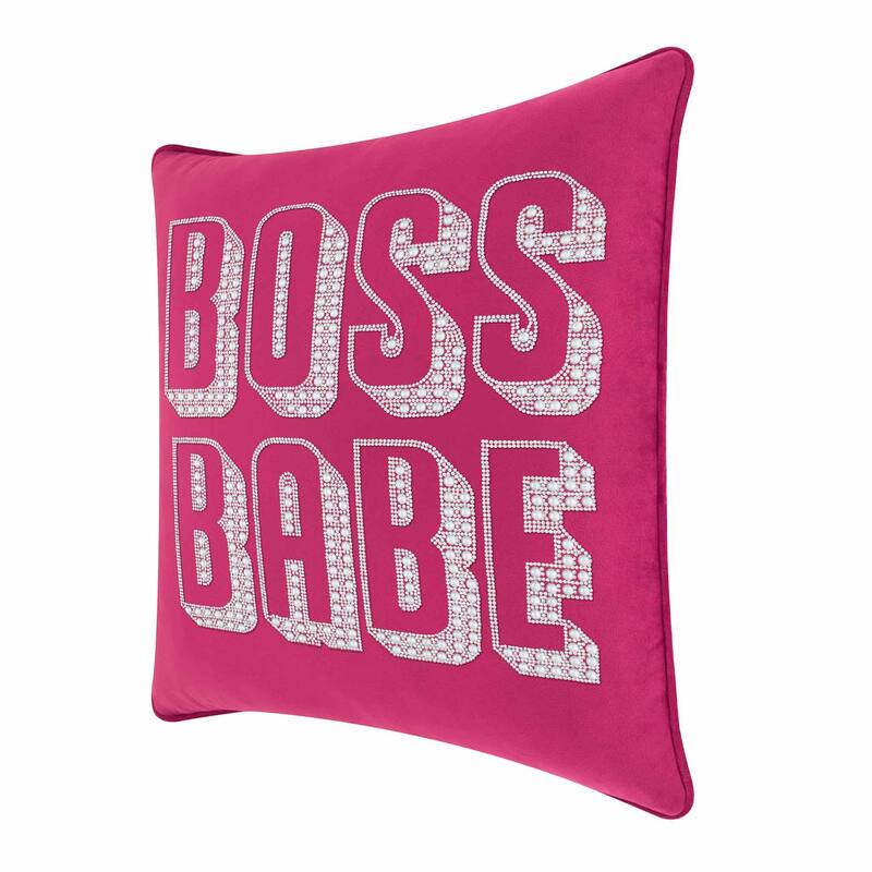 Boss Babe Pillow, Pearls and Rhinestones on Velvet, Feather Insert