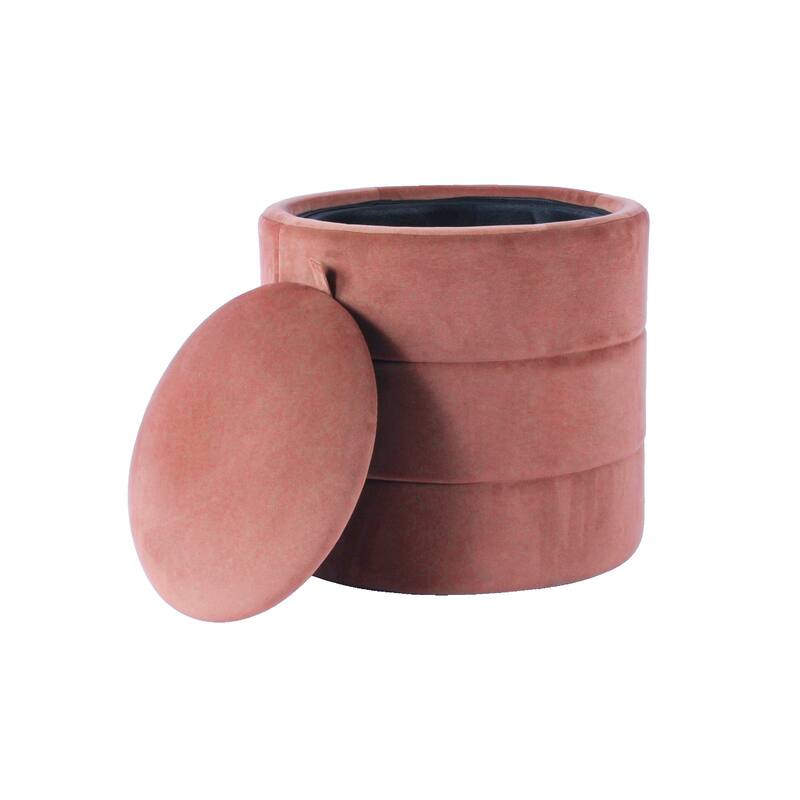 Pero Storage Ottoman, 18 Inch Round Removable Lid, Blush Pink Velvet