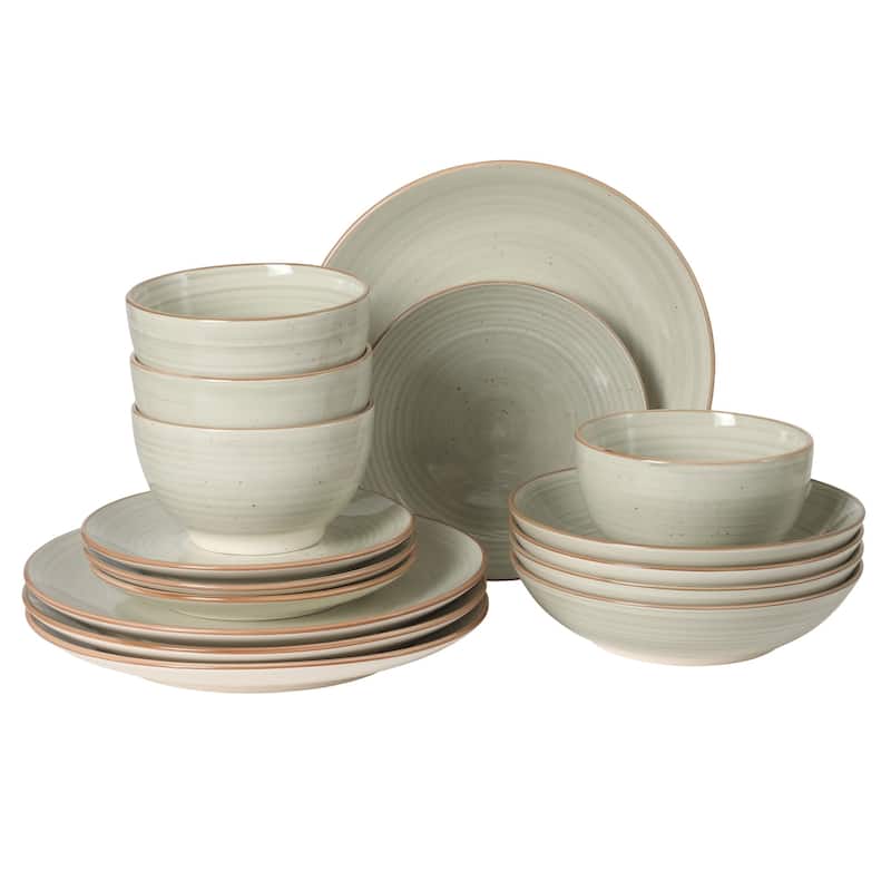 Gibson Home Stonebury 16 Piece Plates and Bowls - Handpainted Stoneware Dinnerware Set - Service for 4 - Grey