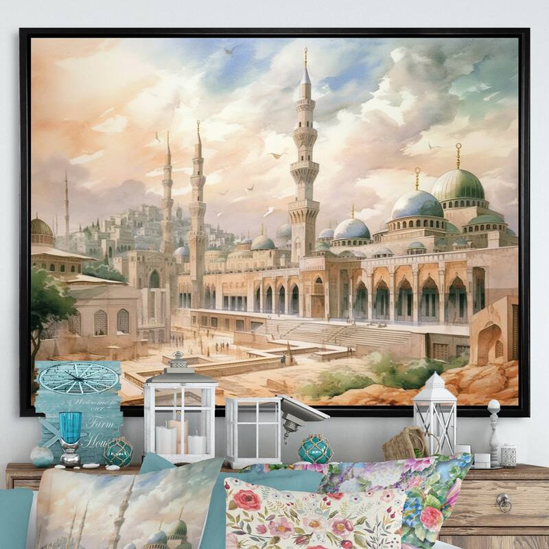 Designart "The Prophets Mosque Religious II" Christianism Framed Canvas Wall Art - Black - 32 in. wide x 16 in. high