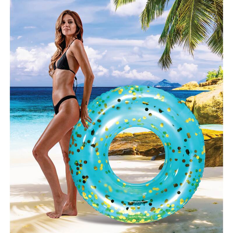 CoTa Global Inflatable Blue Gold Pool Float Tube with Sparkle Confetti - 36 inches