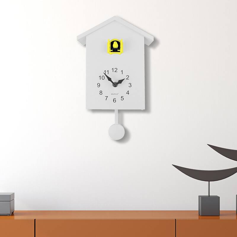 Walplus White Minimalist Cuckoo Clock Colorful Window 4 Changeable Birds