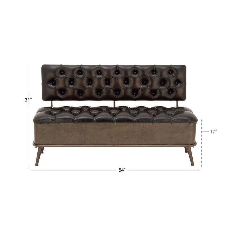 Metal Storage Bench with Tufted Faux Leather - Bronze - Roche River Decor - 19"W x 54"L x 31"H
