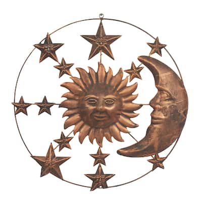 Metal Sun and Moon Indoor Outdoor Home Wall Decor with Stars - Bronze - Roche River Decor