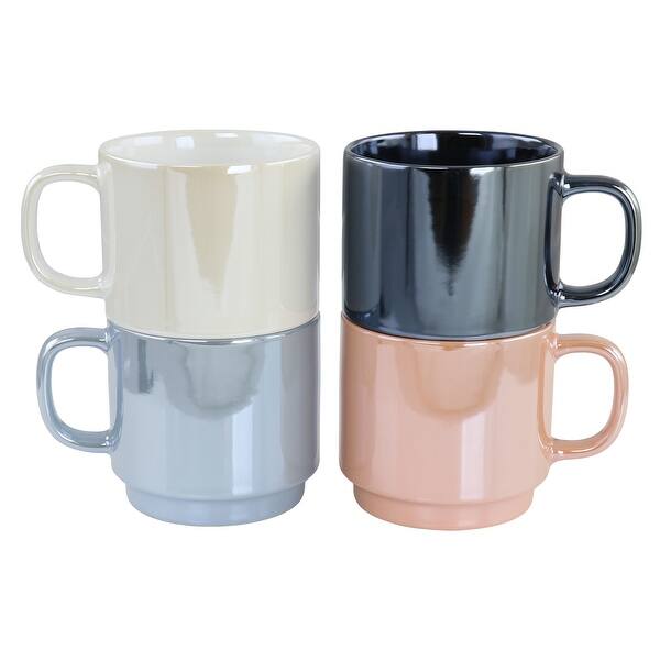 4 Piece 14.8 Ounce Stoneware Pearlized Mug Set - 4 Piece 14.8oz Mugs - Assorted