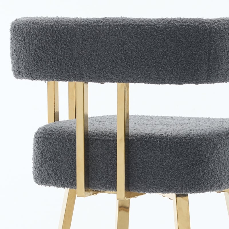 Modern Decorative Side Chair with Gold Metal Legs & Teddy Fleece, No Wheels - 2PC