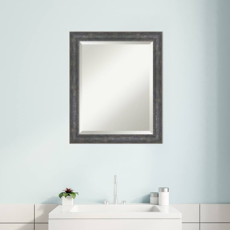 Angled Beveled Wood Framed Bathroom Vanity Wall Mirror