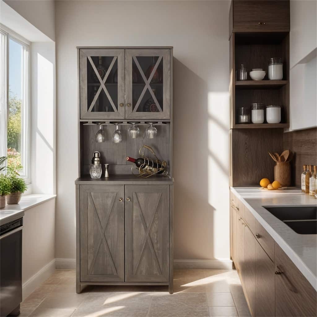 Bar Cabinet for Liquor and Glasses,Kitchen Cabinet with Wine Rack
