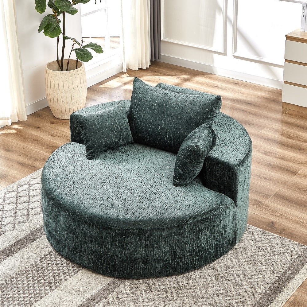 Green Round Chenille Single Sleeper Sofa with Backrest Pillow