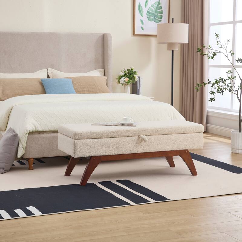 Teddy wool fabric, solid wood feet for solid weighing, and bed end stool with storage function